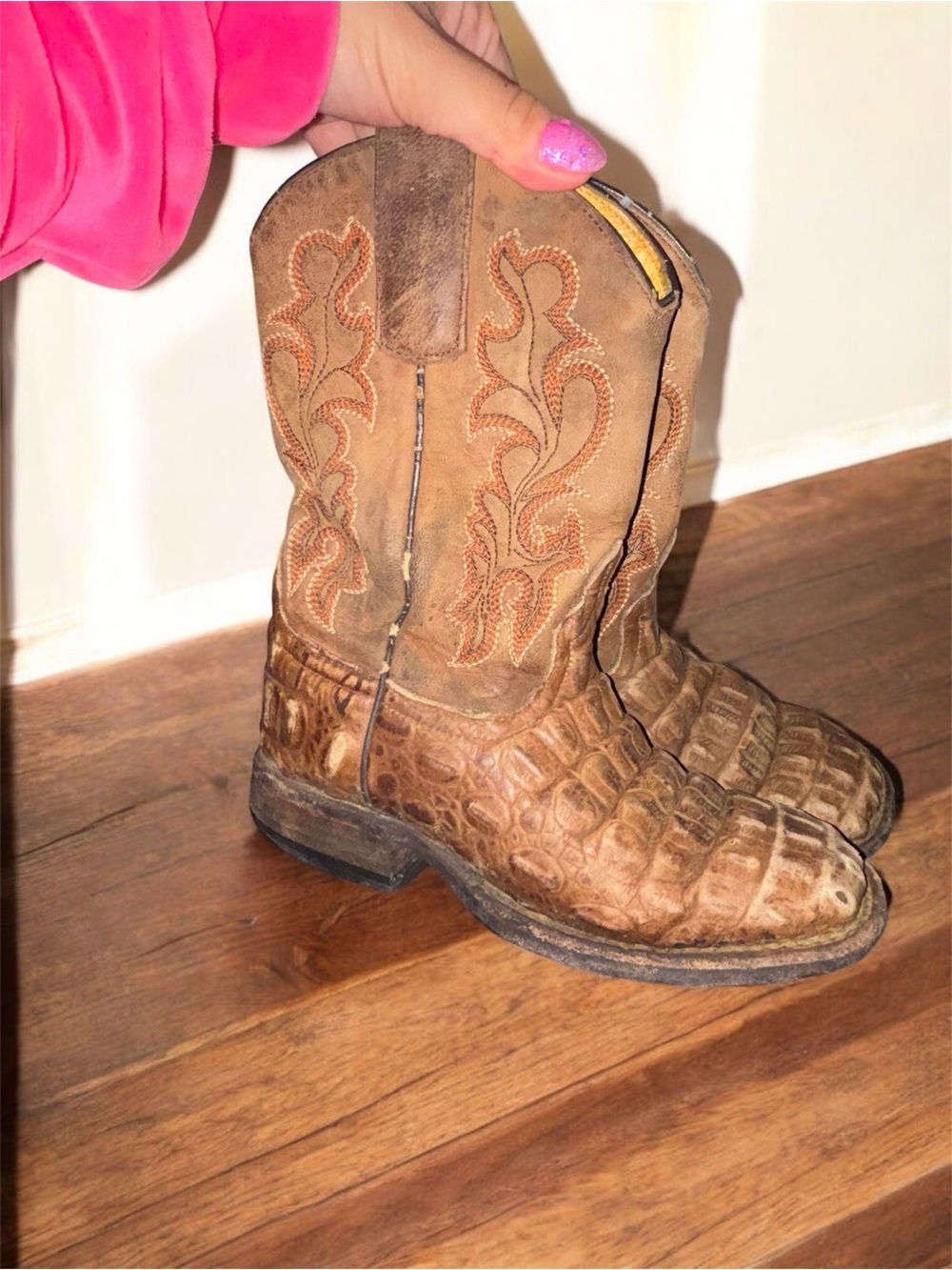 Anderson Bean Brown Kids Western Cowboy Boots with Embossed Toe size 11